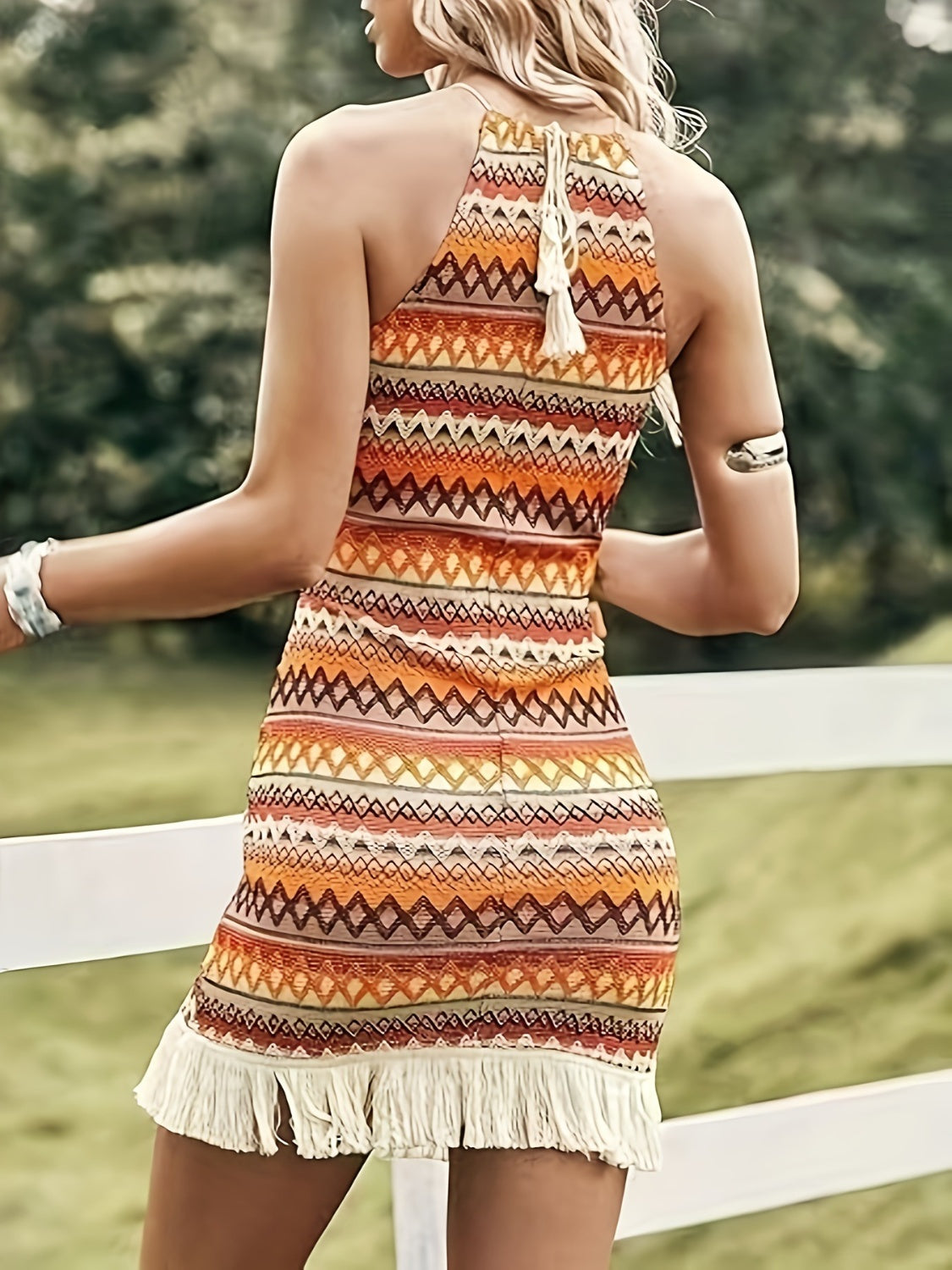 Full Size Fringe Grecian Neck Dress-Chaelisa's New Jammies