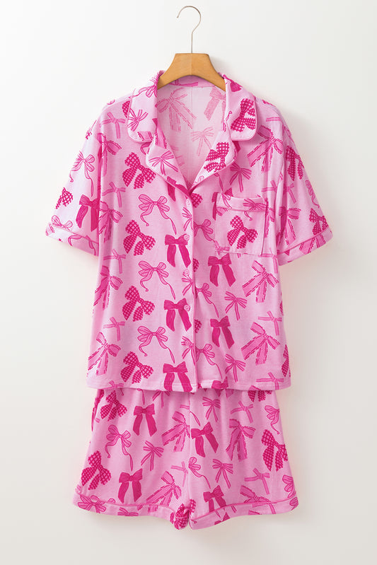 Pink Bow Print Half Sleeve Shirt and Shorts Pajamas Set-Chaelisa's New Jammies