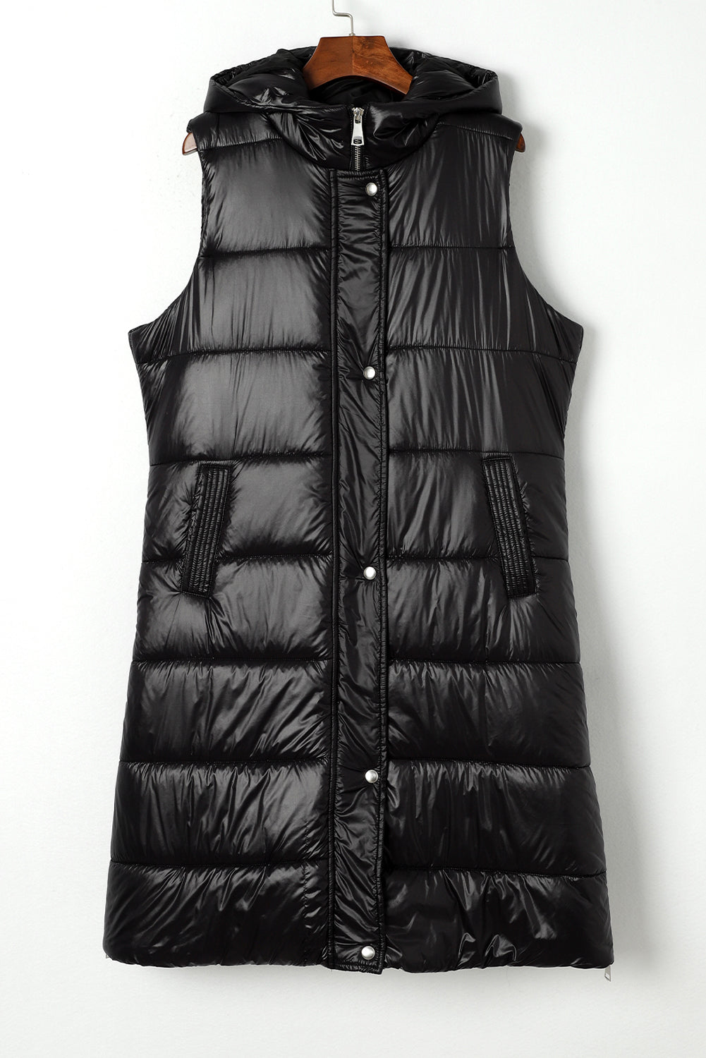 Black Hooded Long Quilted Vest Coat-Chaelisa's New Jammies