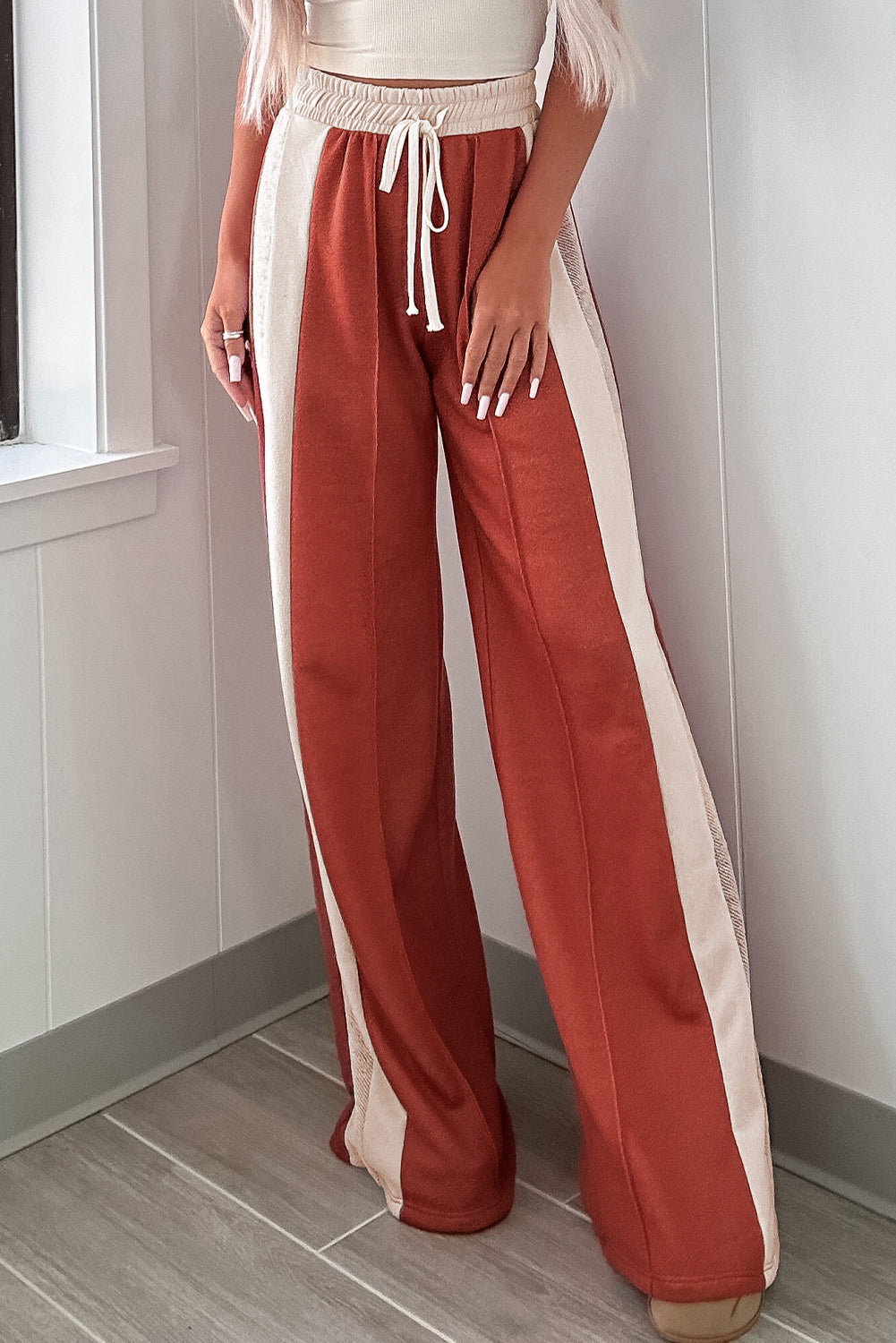 Flamingo Color Block Drawstring High Waist Wide Leg Pants-Chaelisa's New Jammies