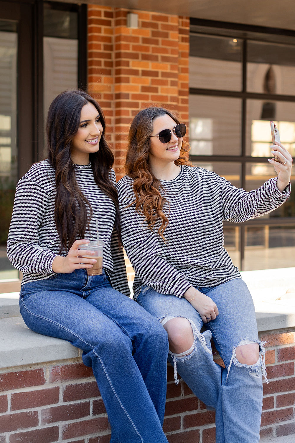 Black Stripe Round Neck Drop Shoulder Long Sleeve Top-Chaelisa's New Jammies