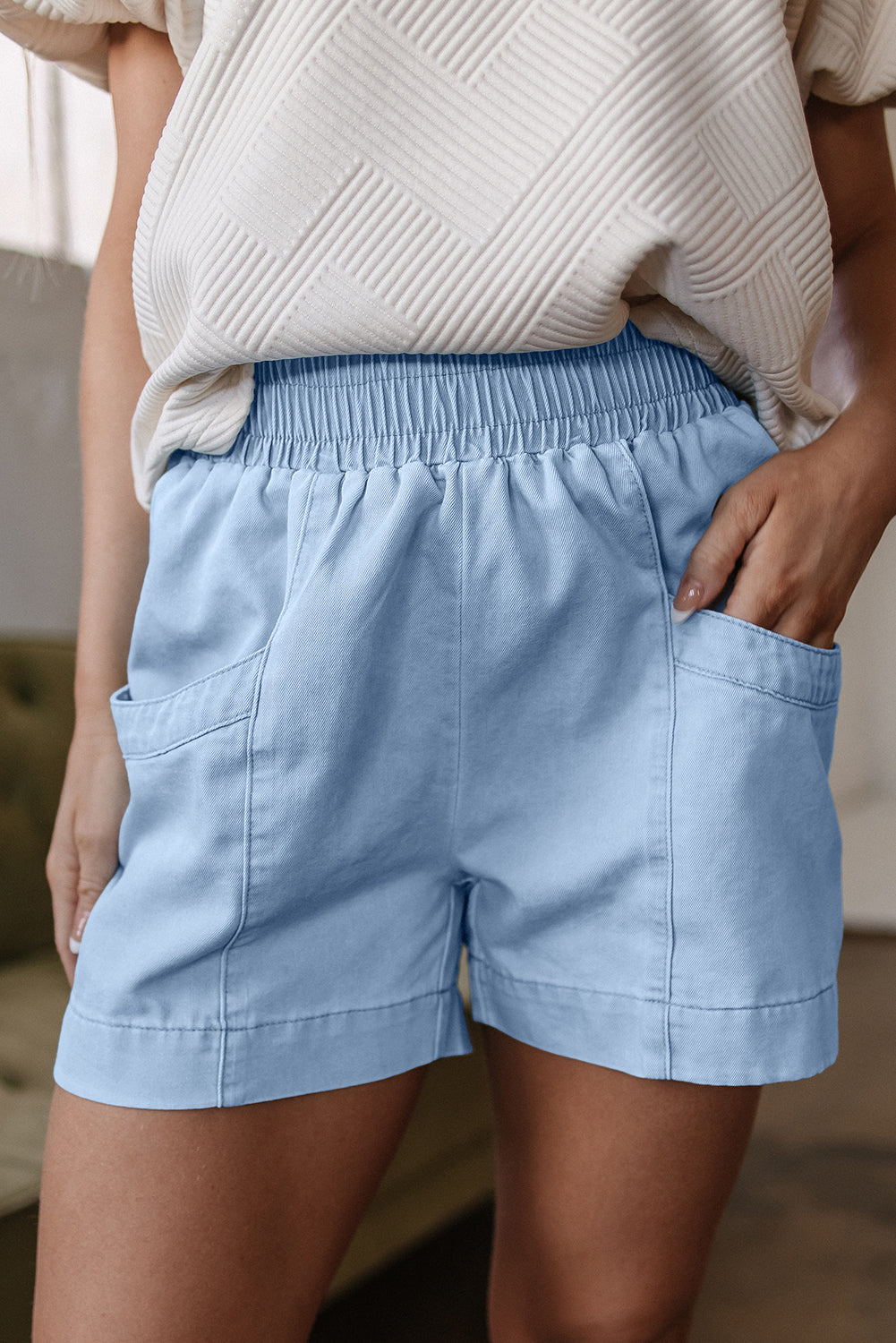 Beau Blue Light Wash Pocketed Wide Leg Denim Shorts-Chaelisa's New Jammies