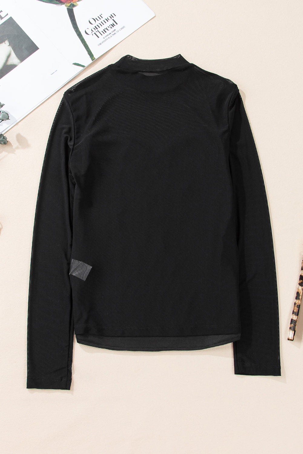 Black Sequin Velvet Sheer Mesh Mock Neck Blouse-Chaelisa's New Jammies