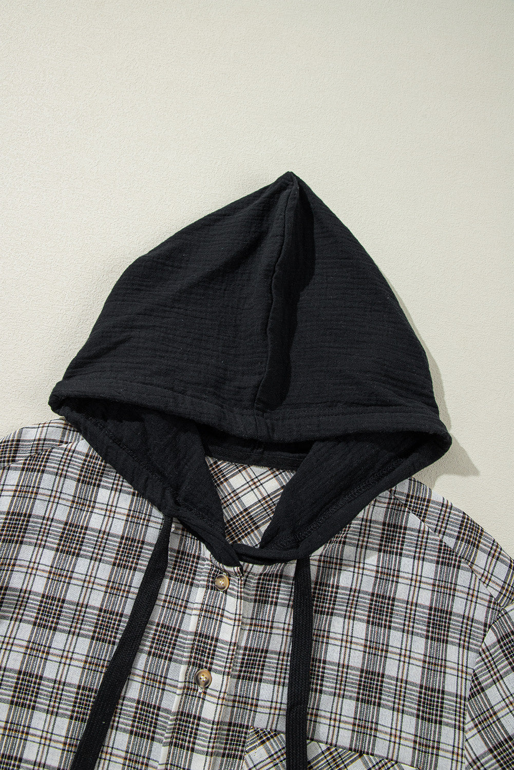Black Checkered Print Loose Fit Buttoned Hooded Shacket-Chaelisa's New Jammies