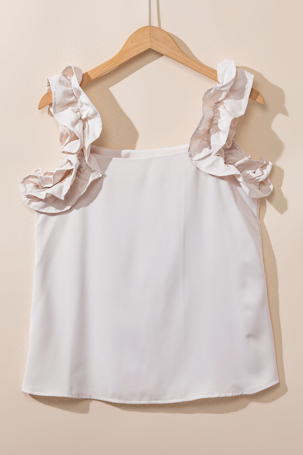 Oatmeal Solid Ruffle Trim Sleeveless Top-Chaelisa's New Jammies