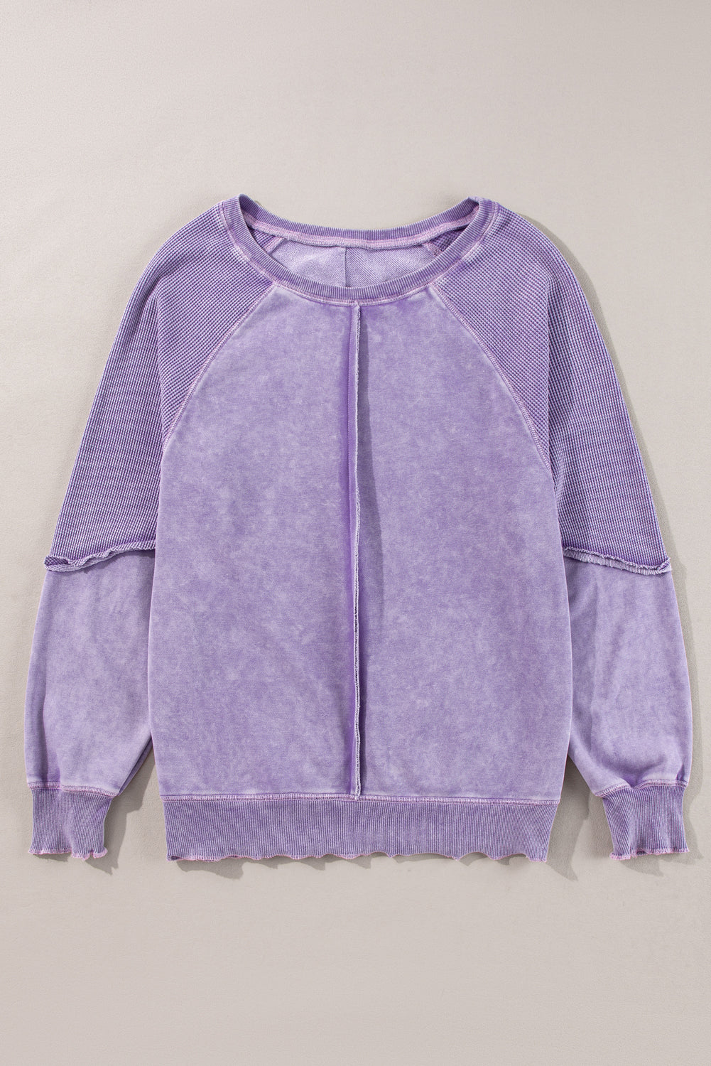 Orchid Petal Solid Waffle Knit Patchwork Raglan Sleeve Sweatshirt-Chaelisa's New Jammies