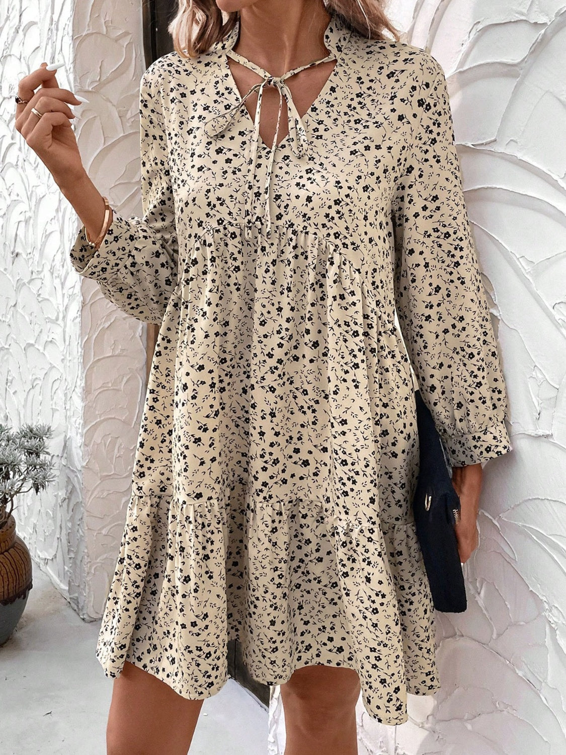 Tied Printed Long Sleeve Mini Dress-Chaelisa's New Jammies