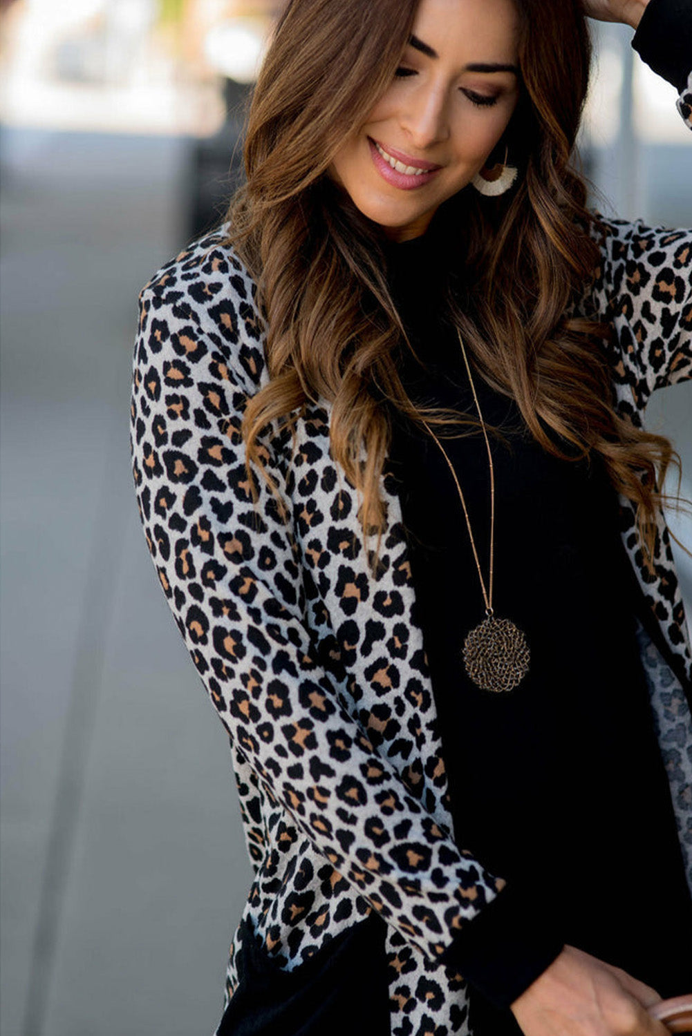 Black Leopard Patched Pocket Open Front Cardigan-Chaelisa's New Jammies