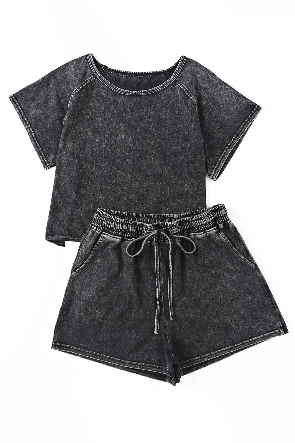 Black Acid Washed Short Lounge Set-Chaelisa's New Jammies