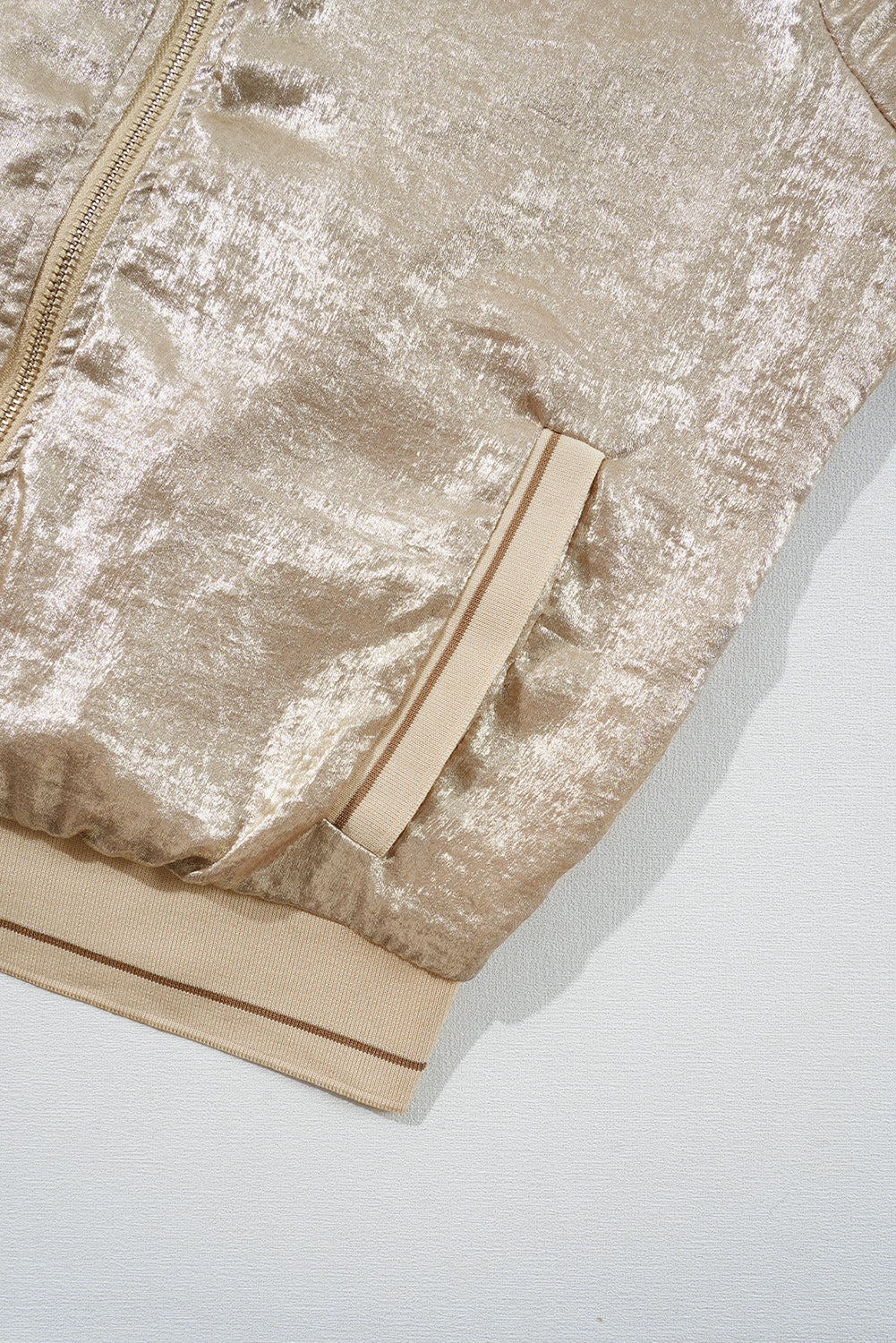 Pale Khaki Metallic Zip up Baseball Jacket-Chaelisa's New Jammies