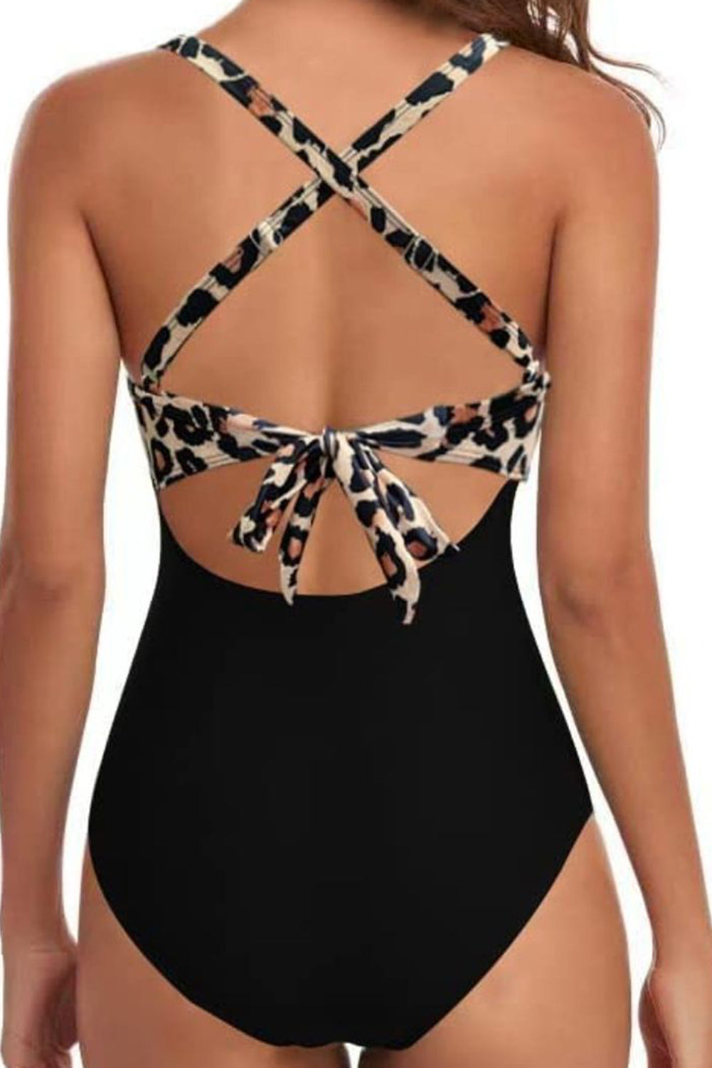 Black Leopard 2-tone Crossed Cutout Backless Monokini-Chaelisa's New Jammies