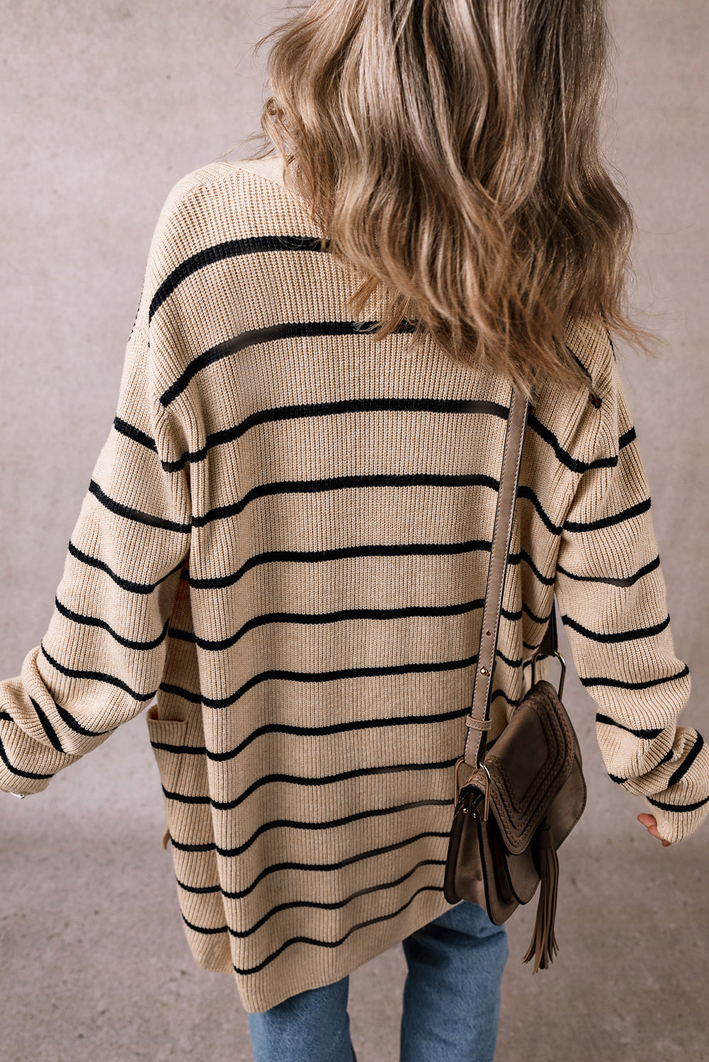Black Stripe Shawl Neckline Open Cardigan with Pockets-Chaelisa's New Jammies