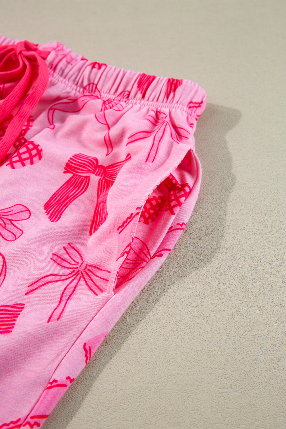 Pink Bow Knot Print Lapel Collar Short Sleeve and Pants Pajamas Set-Chaelisa's New Jammies