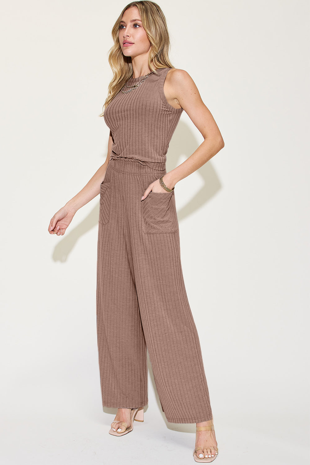 Basic Bae Full Size Ribbed Tank and Wide Leg Pants Set-Chaelisa's New Jammies