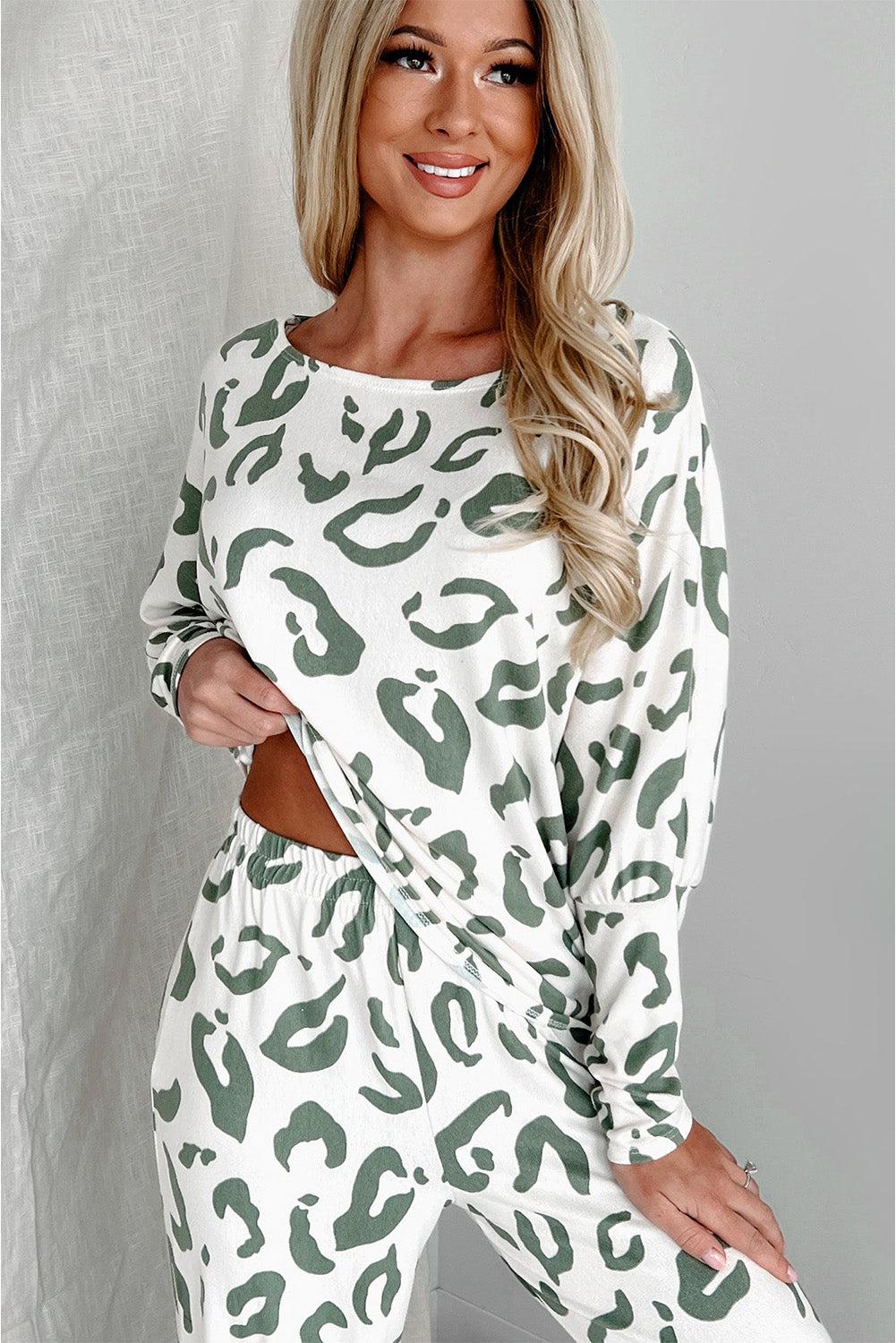 Beige Leopard Animal Print Long Sleeve and Pants Loungewear Set-Chaelisa's New Jammies