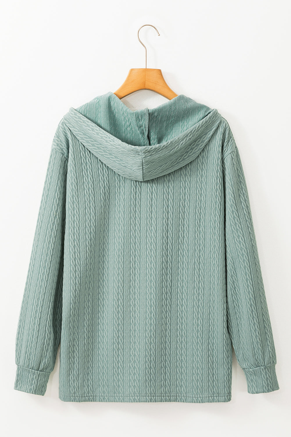 Mint Green Button Front Textured Drawstring Hooded Long Sleeve Top-Chaelisa's New Jammies