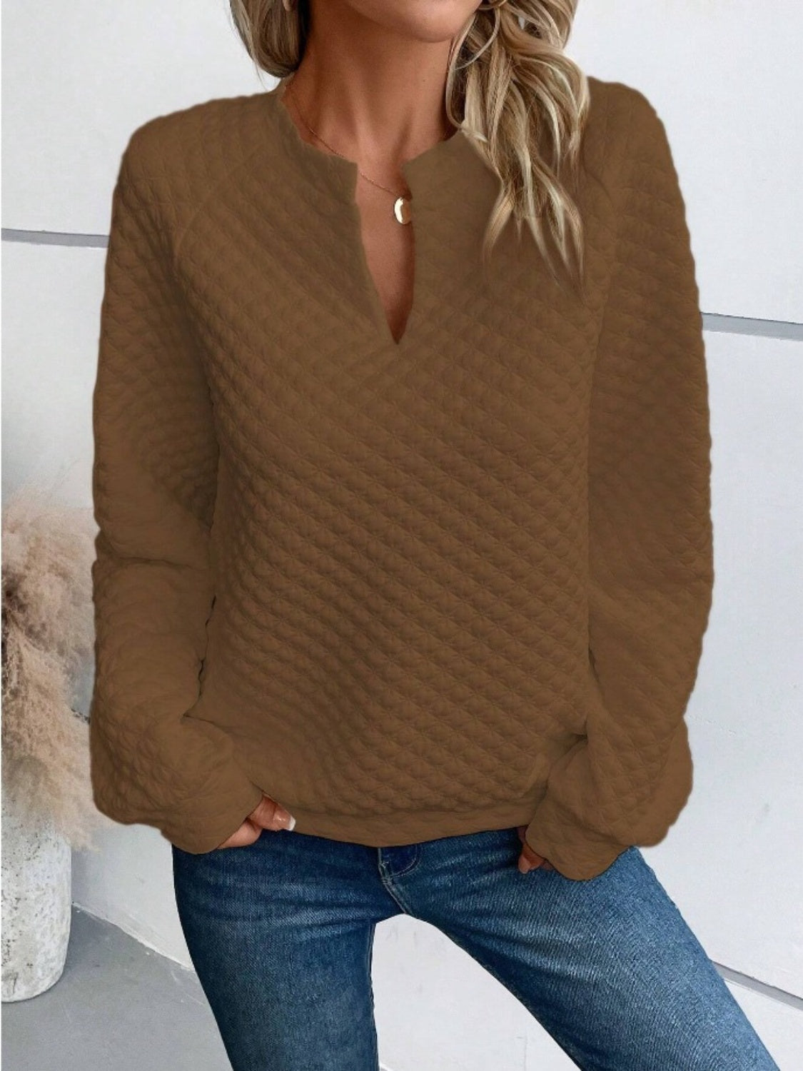 Notched Long Sleeve Sweatshirt-Chaelisa's New Jammies