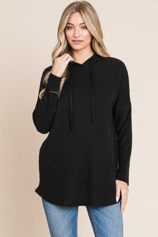 BOMBOM Contrast Drawstring Drop Shoulder Knit Hoodie-Chaelisa's New Jammies