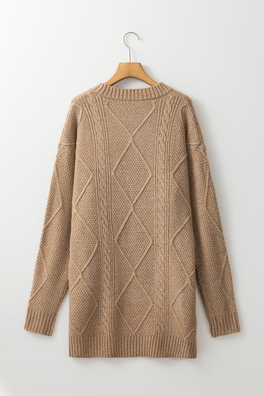 Parchment Cable Knit Drop Shoulder Loose Fit Sweater Dress-Chaelisa's New Jammies