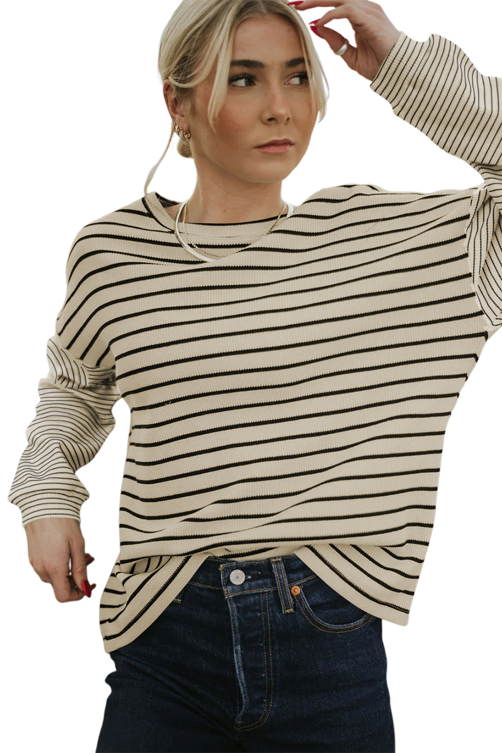Black Striped Patchwork Loose Long Sleeve Tee-Chaelisa's New Jammies