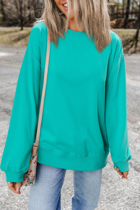Aruba Blue Plain Drop Shoulder Crewneck Pullover Sweatshirt-Chaelisa's New Jammies