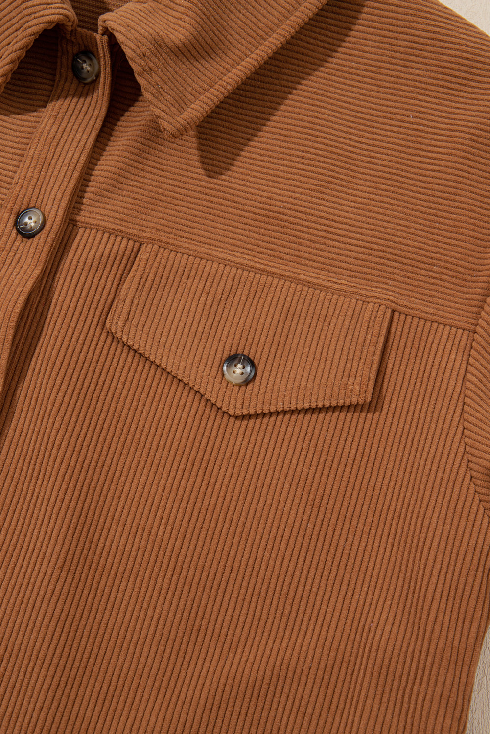 Cinnamon Corduroy Flap Pocket Button Up Round Hem Shacket-Chaelisa's New Jammies