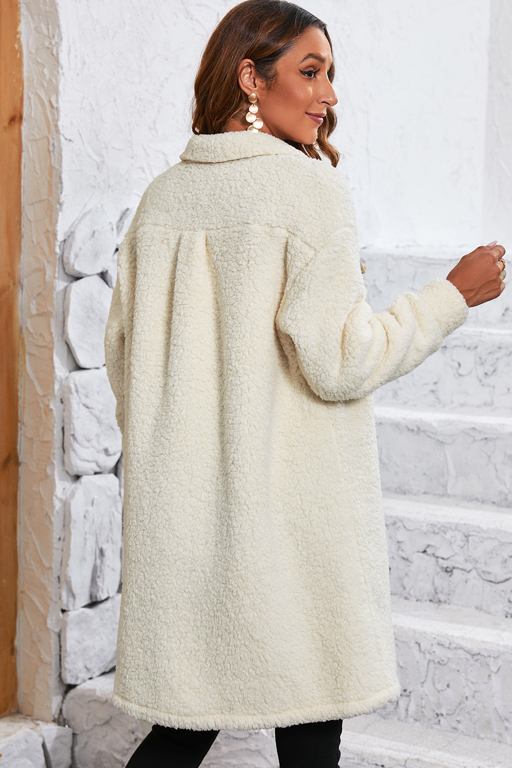 Beige Contrast Flap Pocket Single Breasted Teddy Coat-Chaelisa's New Jammies