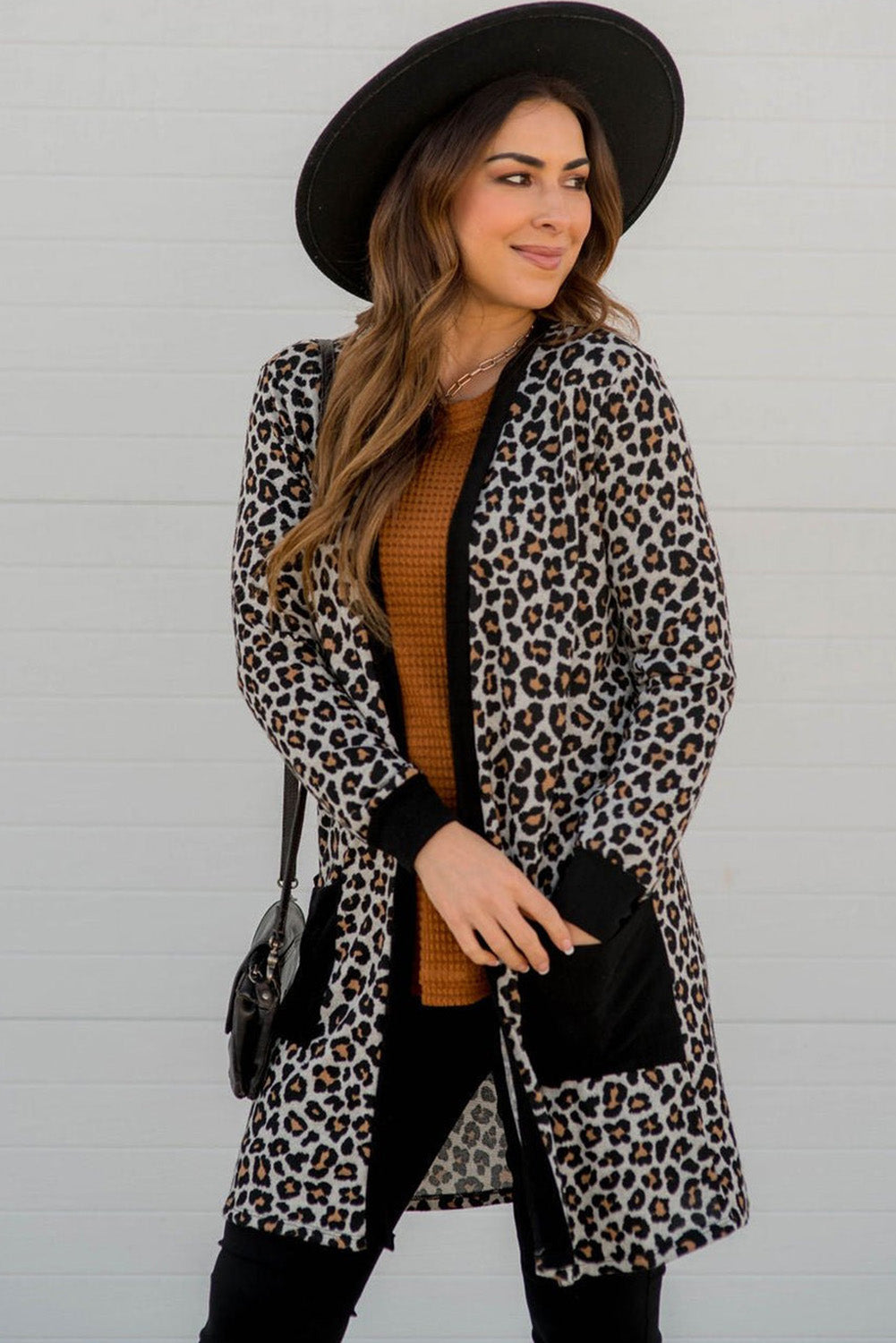 Black Leopard Patched Pocket Open Front Cardigan-Chaelisa's New Jammies