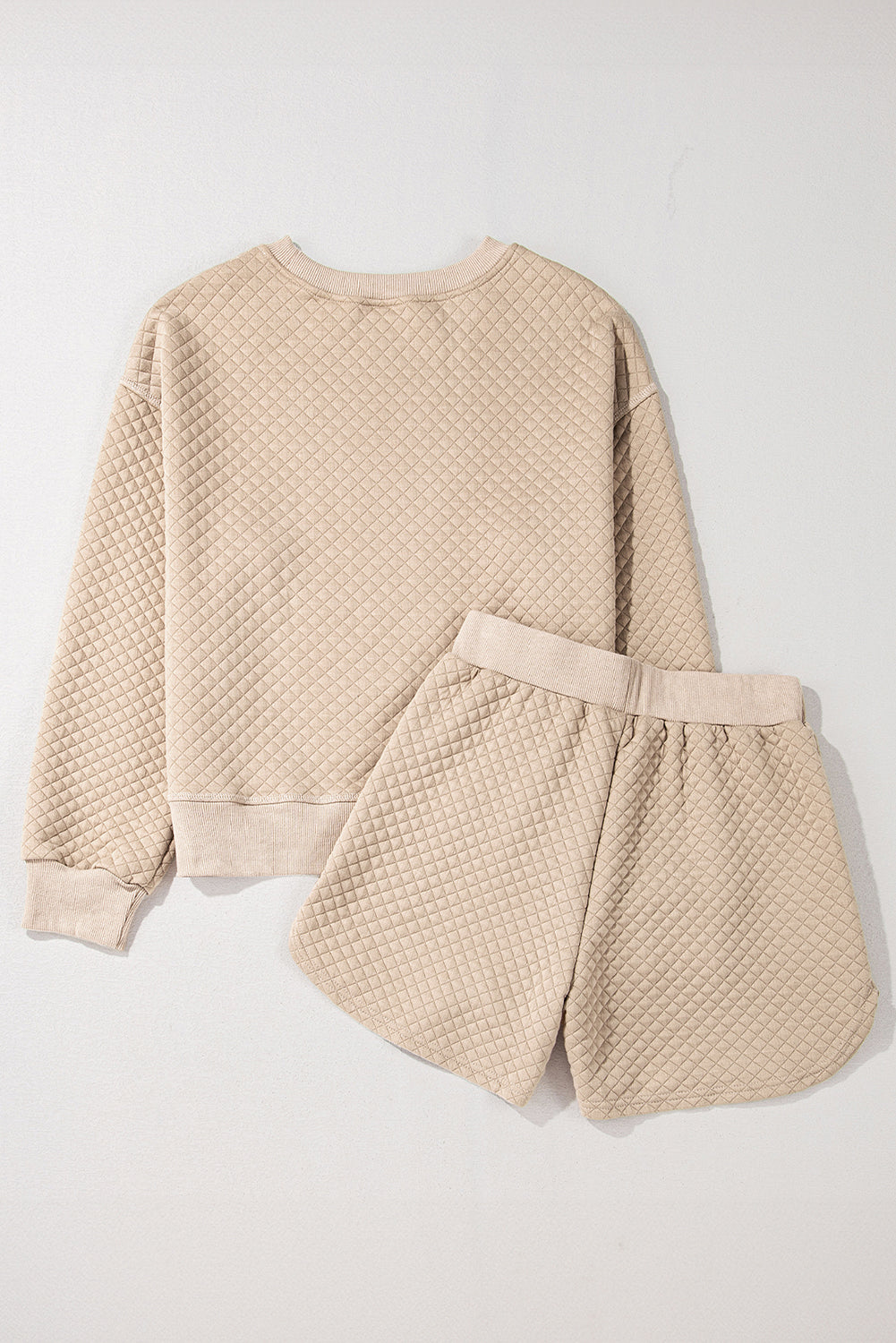 Parchment Solid Color Quilted Long Sleeve Top and Shorts Set-Chaelisa's New Jammies