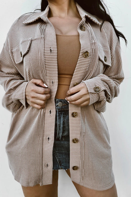 Smoke Gray Solid Corded Drop Shoulder Plus Size Shacket-Chaelisa's New Jammies