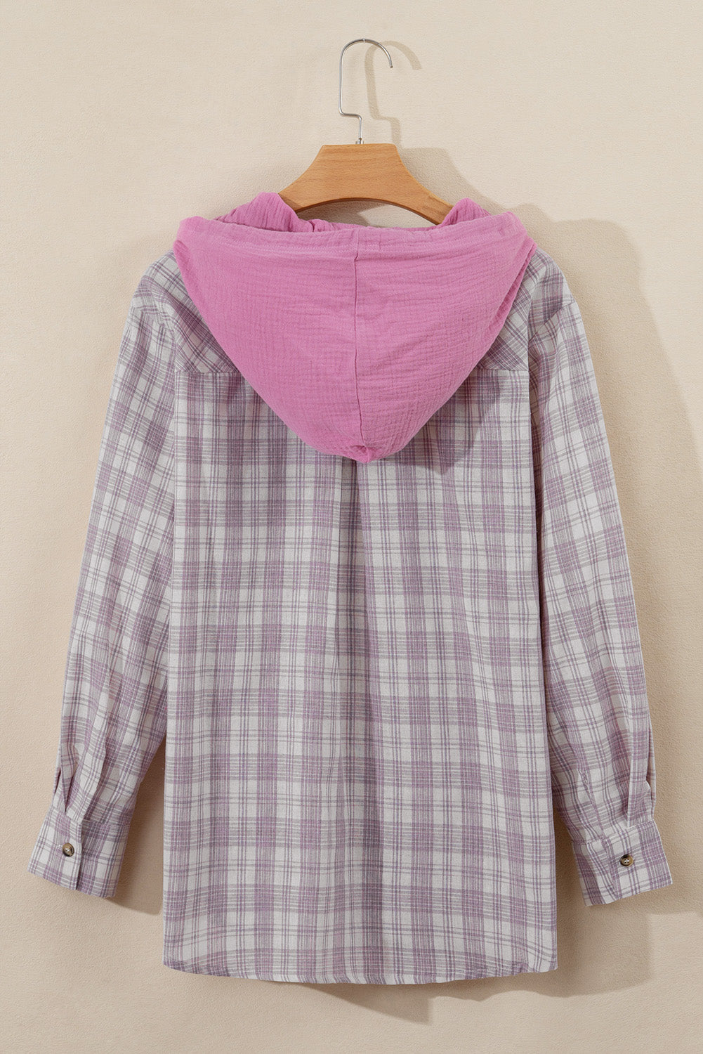 Pink Checkered Print Loose Fit Buttoned Hooded Shacket-Chaelisa's New Jammies