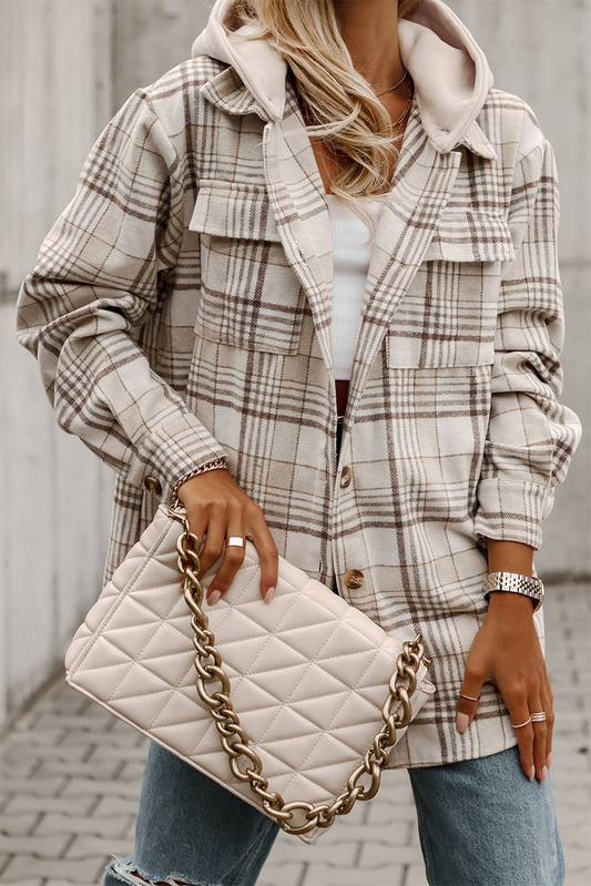Khaki Plaid Removable Hood Buttoned Shacket-Chaelisa's New Jammies