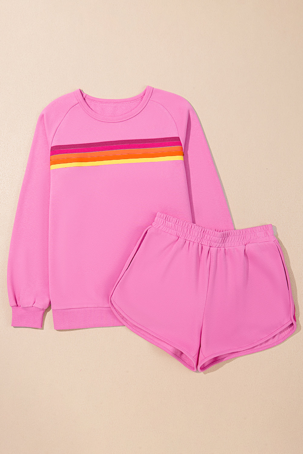 Bonbon Striped Accent Pullover and Shorts Two Piece Casual Set-Chaelisa's New Jammies