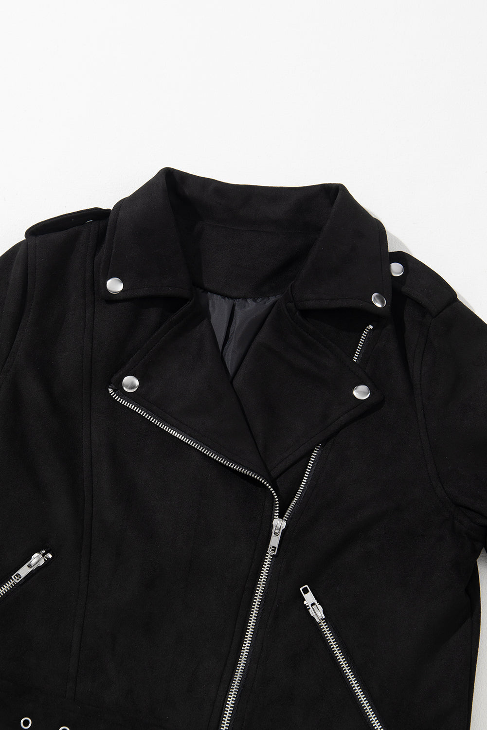 Black Asymmetric Zipper Belted Hem Jacket-Chaelisa's New Jammies