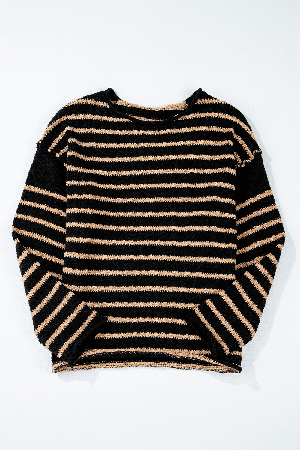 Black Stripe Drop Shoulder Round Neck Loose Sweater-Chaelisa's New Jammies
