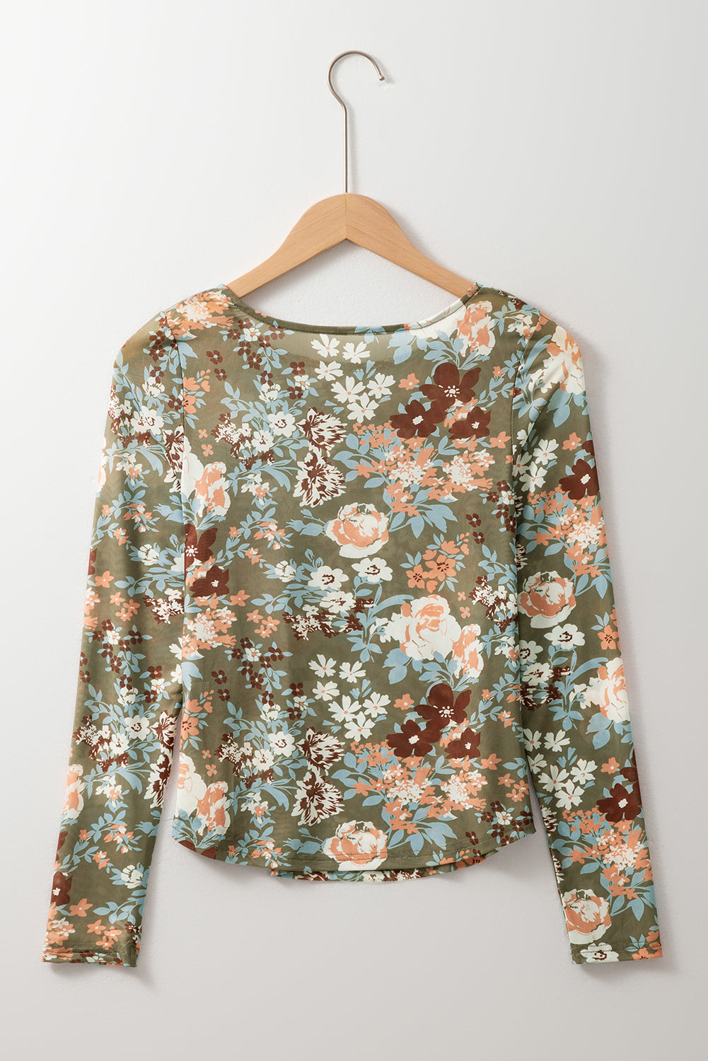 Green Floral Print Mesh Fitted Long Sleeve Top-Chaelisa's New Jammies