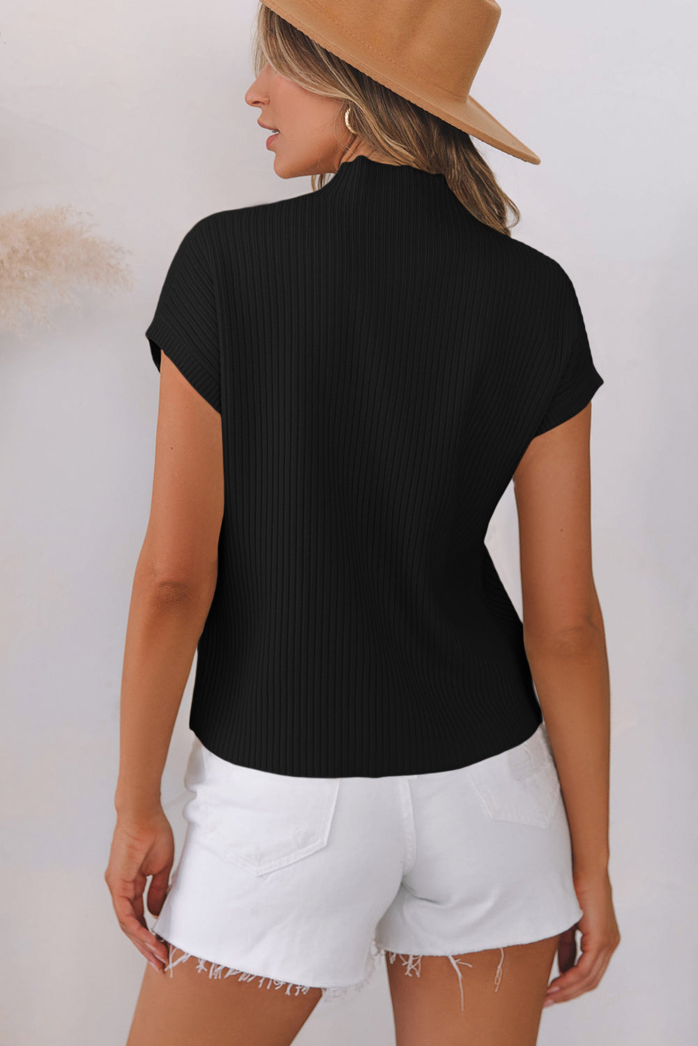 Black Patch Pocket Ribbed Knit Short Sleeve Sweater-Chaelisa's New Jammies