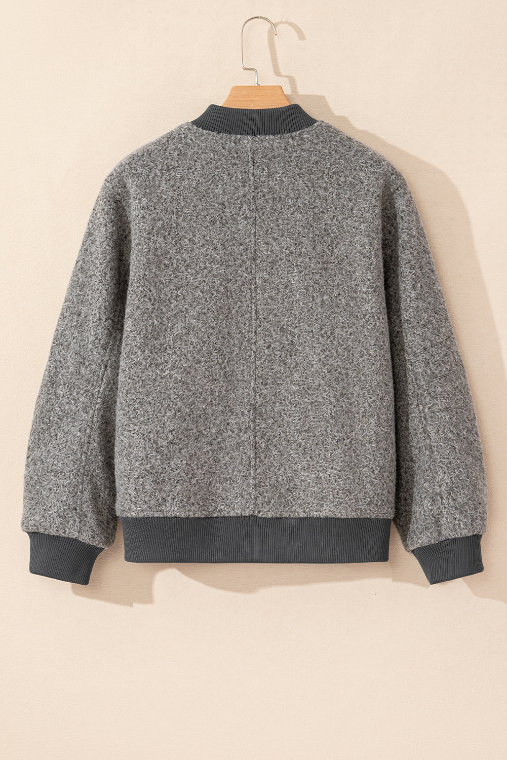 Medium Grey Fuzzy Zip Up Pocketed Sleeve Jacket-Chaelisa's New Jammies