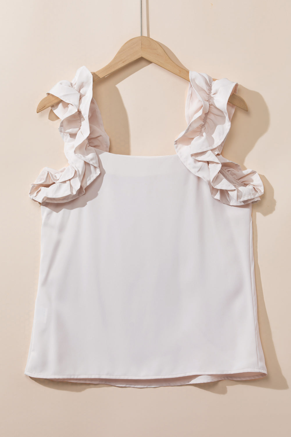 Oatmeal Solid Ruffle Trim Sleeveless Top-Chaelisa's New Jammies