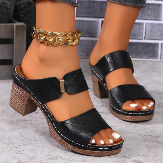 PU Leather Block Heel Sandals-Chaelisa's New Jammies
