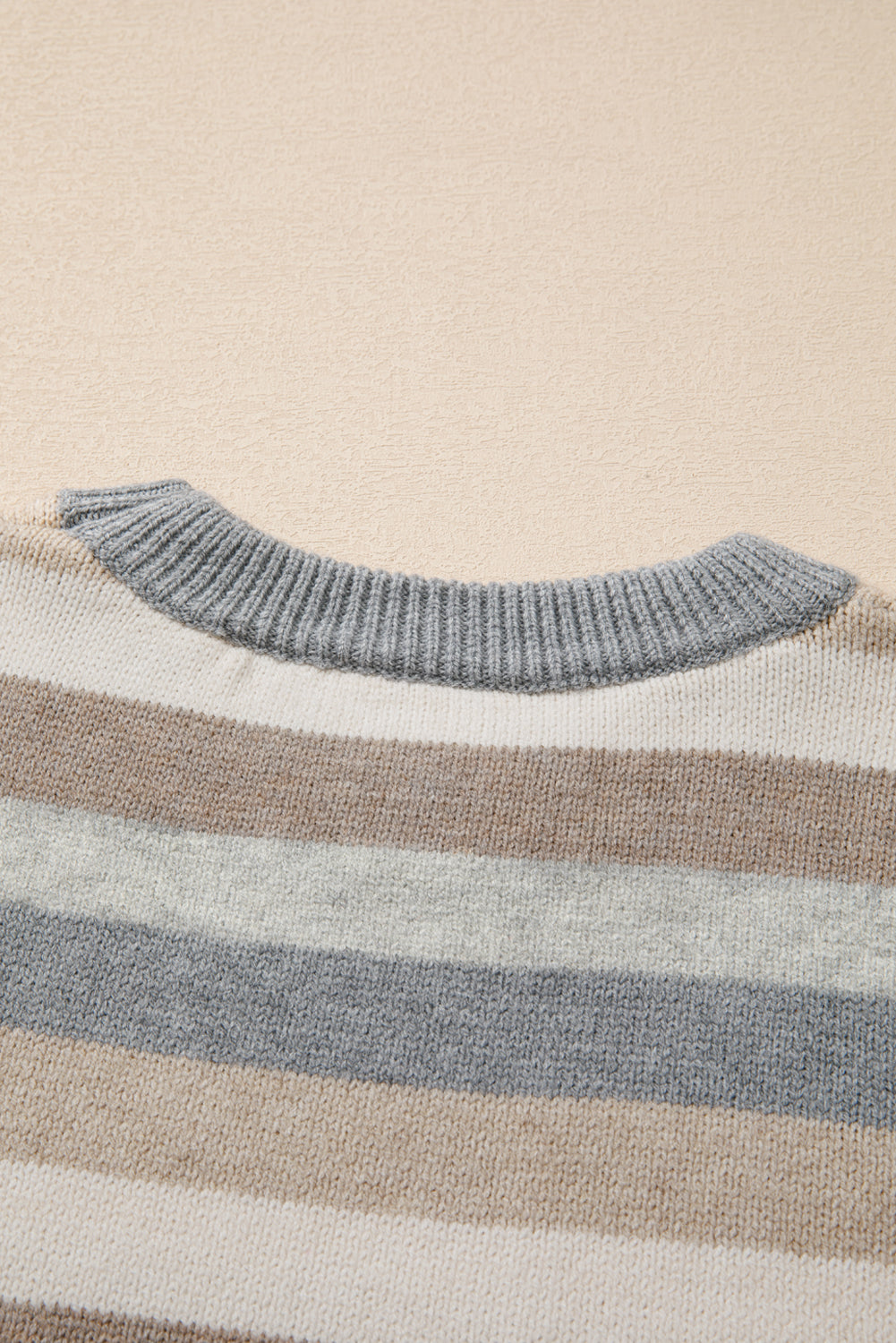Gray Stripe Color Block Ribbed Edge Round Neck Sweater-Chaelisa's New Jammies