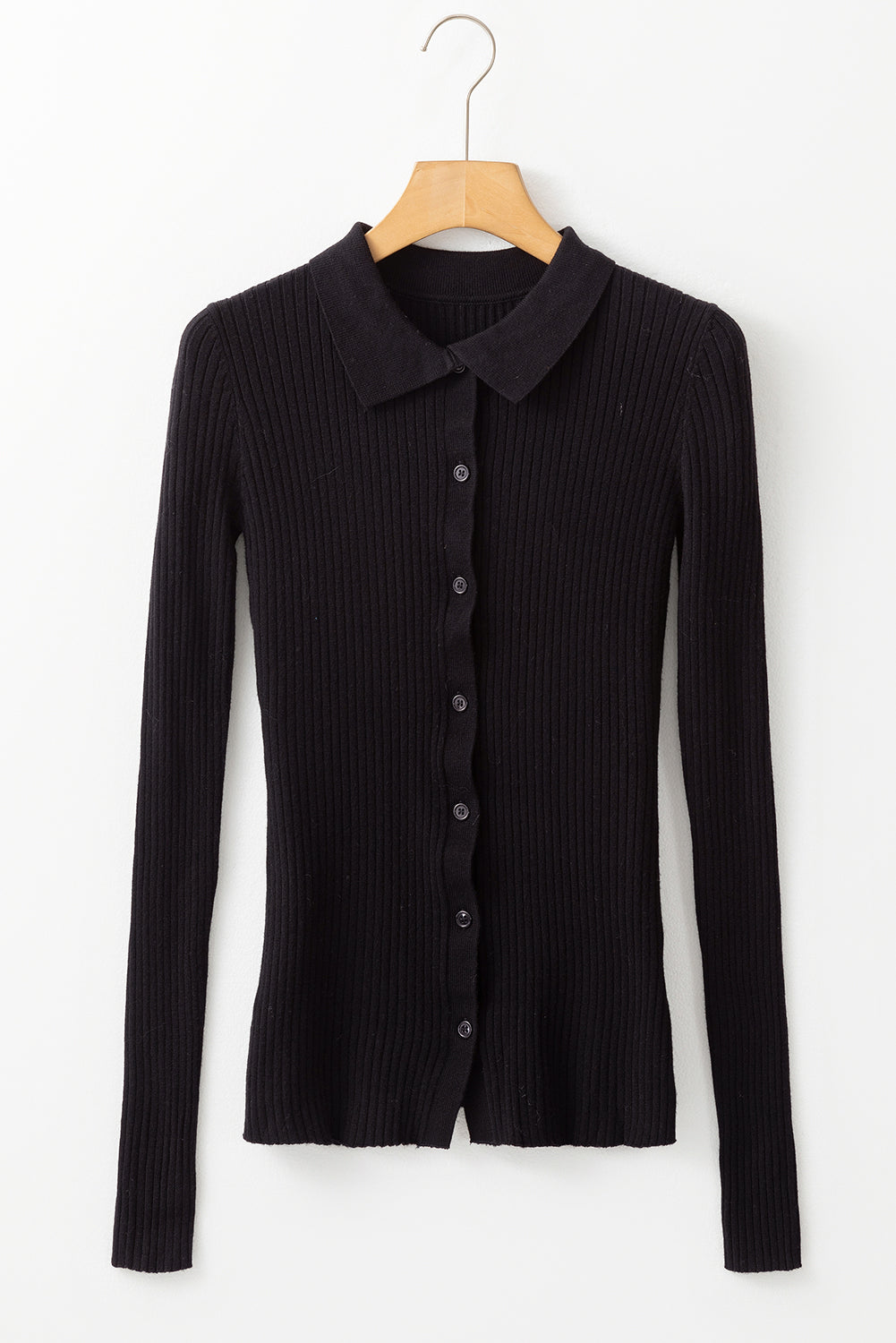 Black Ribbed Knit Collared Slim Fit Sweater Cardigan-Chaelisa's New Jammies