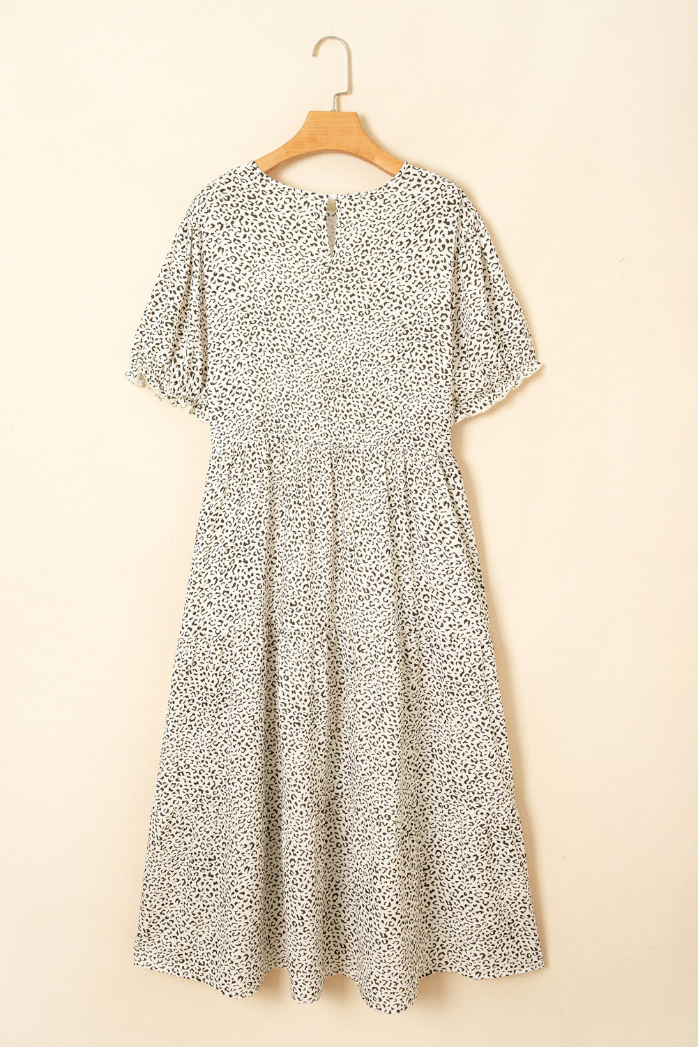 Beige Plus Size Leopard Print Frill Trim Short Sleeve Flared Dress-Chaelisa's New Jammies