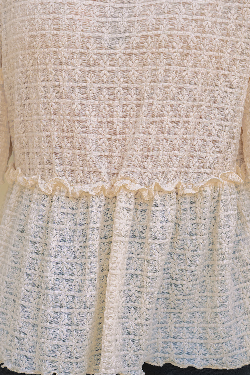 Beige Solid Color Textured Ruffled Short Sleeve Blouse-Chaelisa's New Jammies