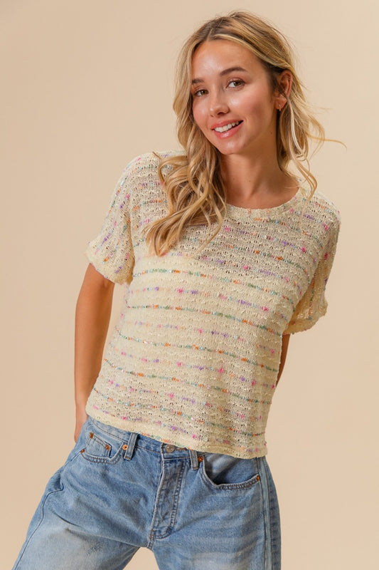 BiBi Striped Popcorn Knit Top-Chaelisa's New Jammies