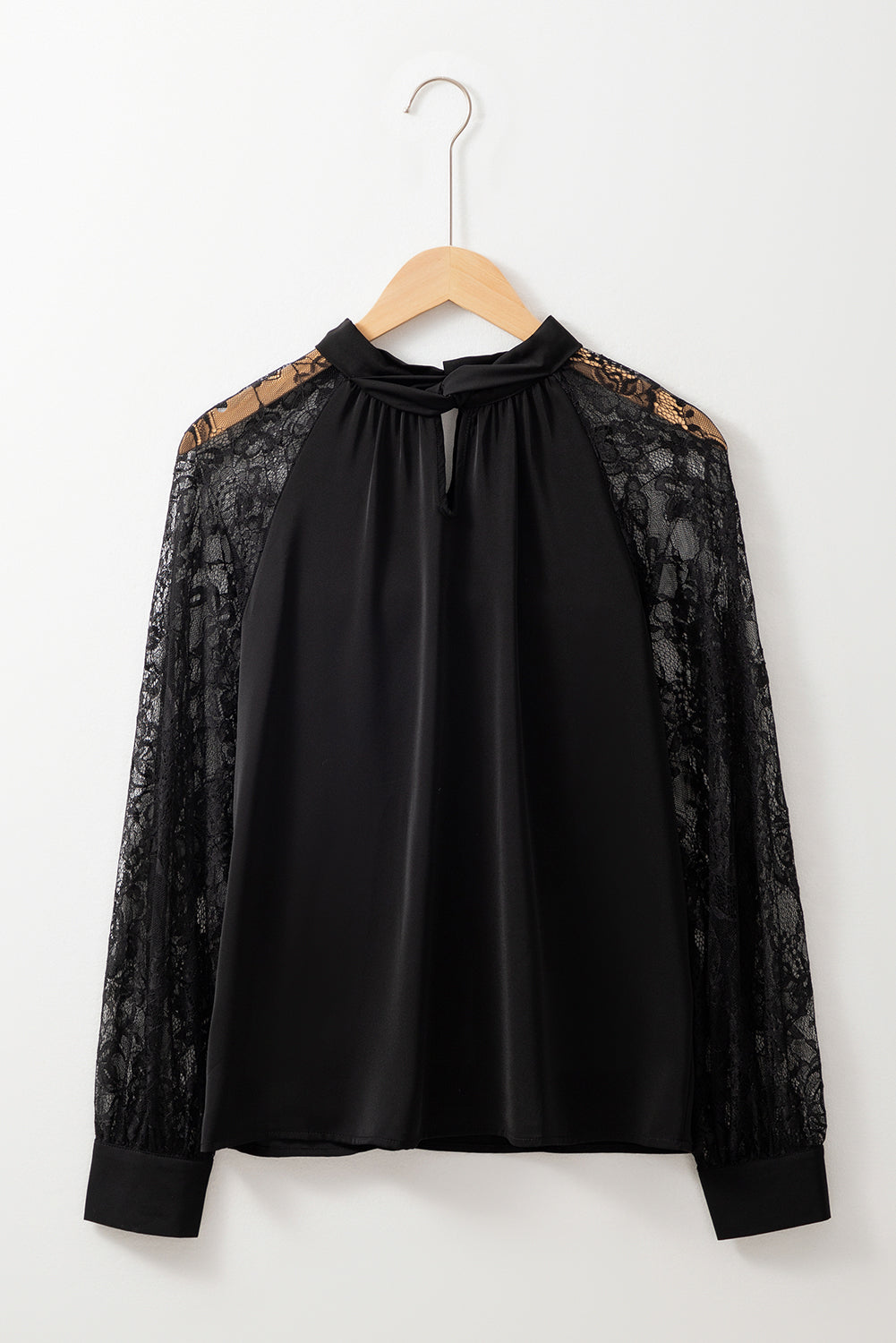 Black Keyhole Neckline Floral Lace Raglan Sleeve Blouse-Chaelisa's New Jammies