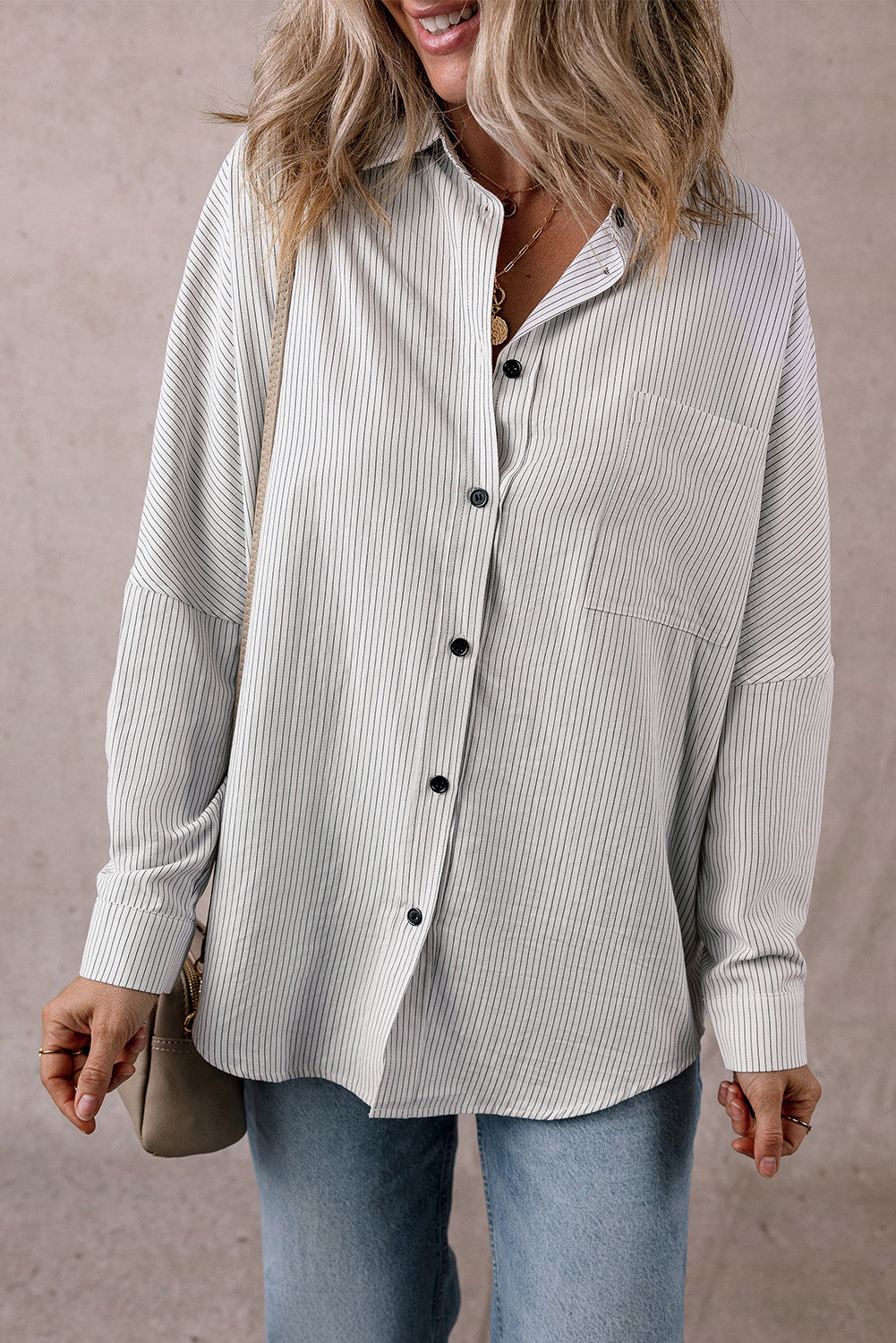 Black Stripe Roll-tab Sleeve Pocketed Long Shirt-Chaelisa's New Jammies