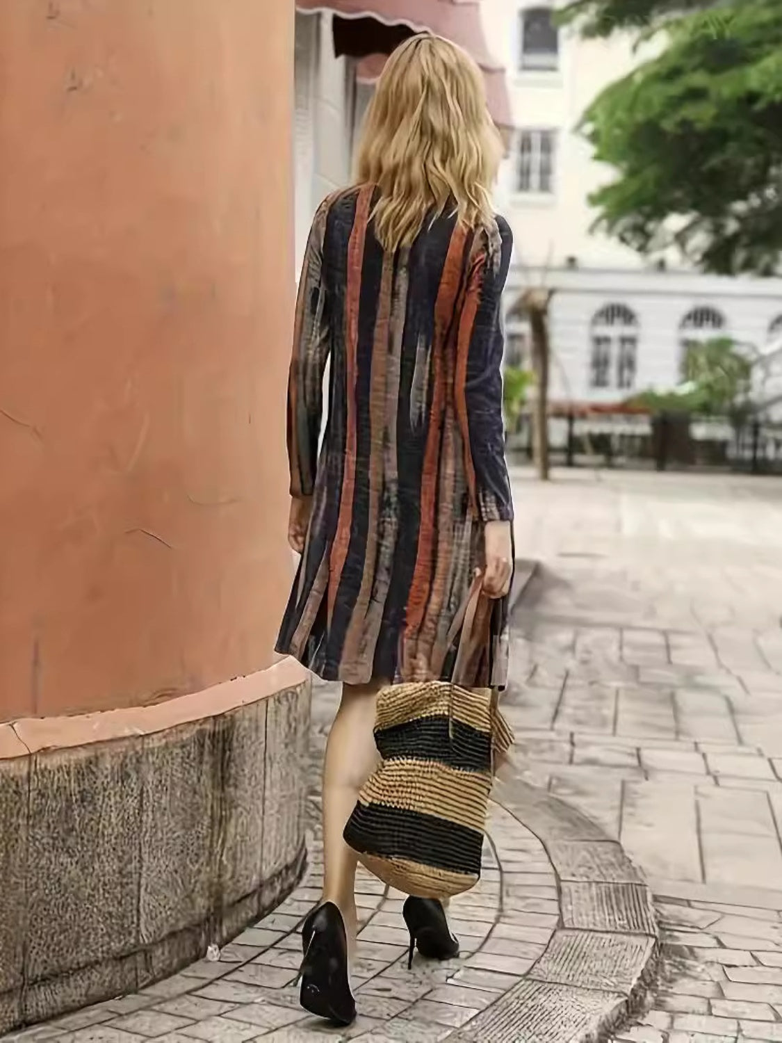 Full Size Contrast Stripes Long Sleeve Mini Dress-Chaelisa's New Jammies