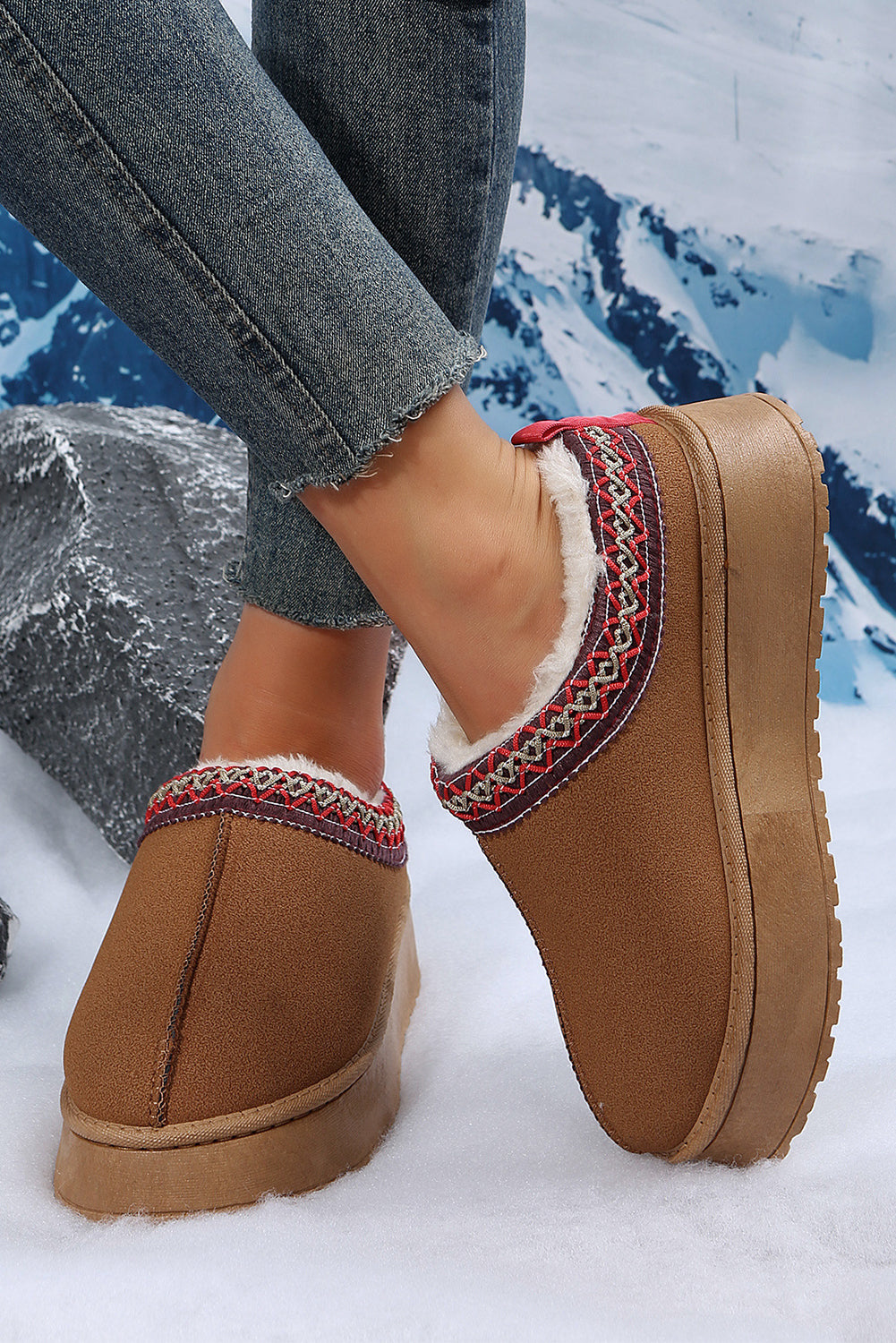 Chestnut Contrast Print Suede Plush Lined Snow Boots-Chaelisa's New Jammies