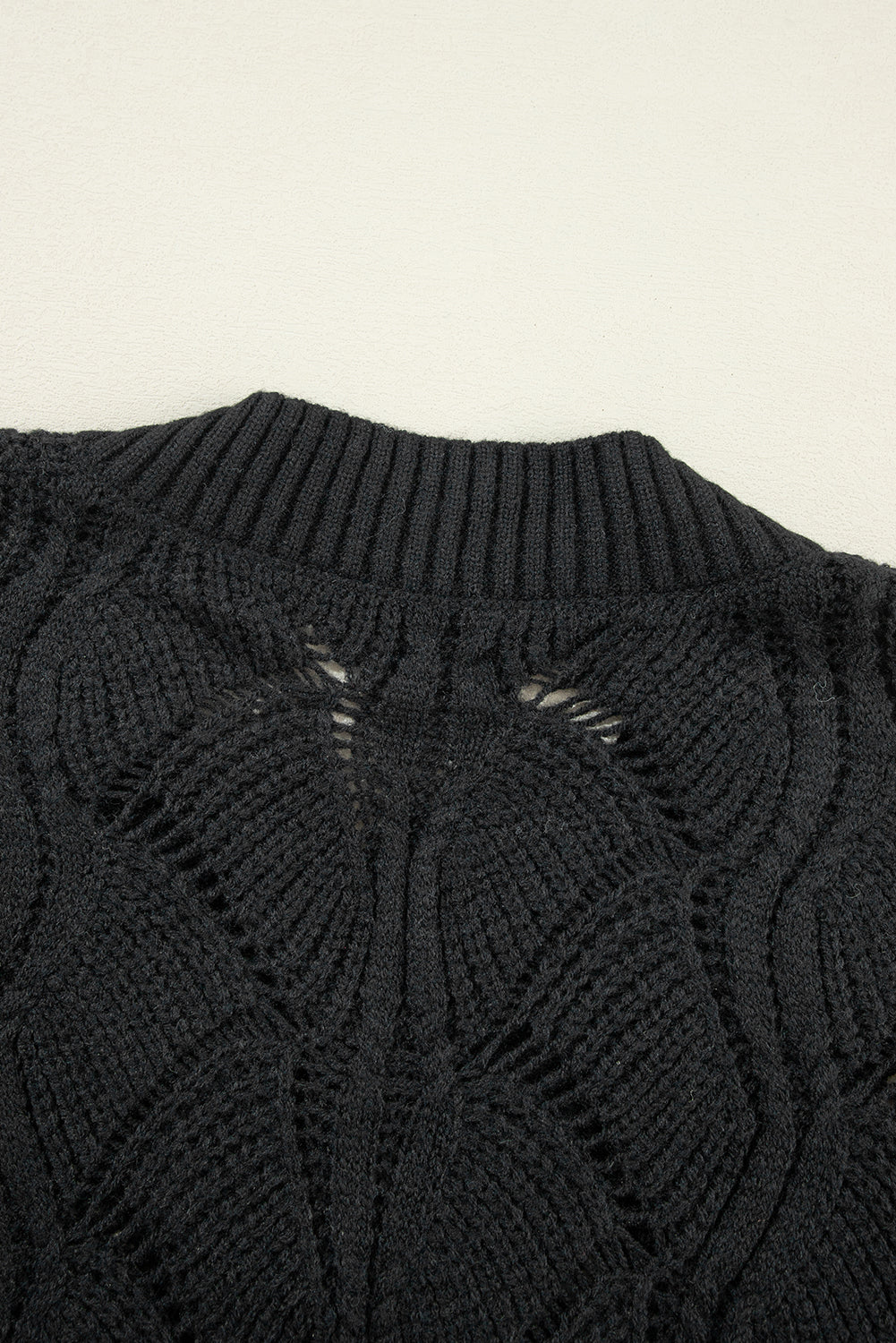 Black Hollow Out Knit V Neck Drop Shoulder Sweater-Chaelisa's New Jammies